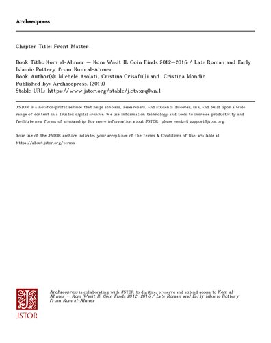 Kom al-ahmer - Kom Wasit II: Coin Finds 2012-2016 - Late Roman and Early Islamic Pottery from Kom al-ahmer