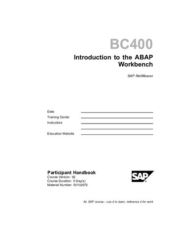 BC400 Introduction to the ABAP Workbench