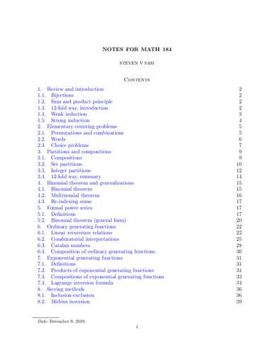 Math 184 (Enumerative Combinatorics)