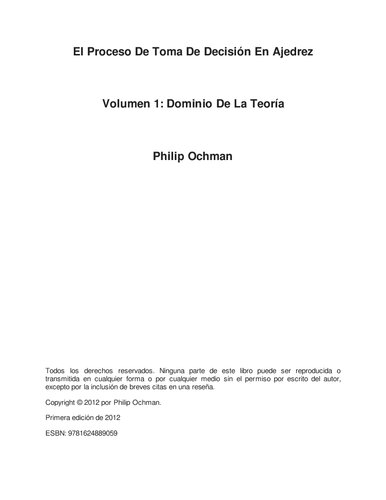 El Proceso de Toma de Decision en Ajedrez. Volumen 1: Dominio De La Teoría