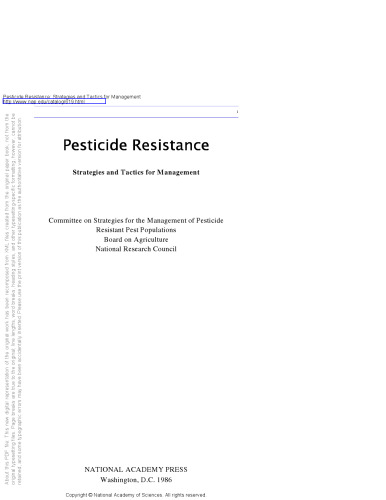 Pesticide Resistance: Strategies and Tactics for Management