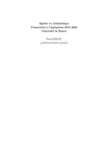 Algèbre et Arithmétique: Préparation à l’Agrégation 2019-2020