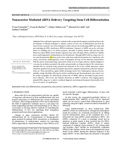 Nanocarrier Mediated siRNA Delivery Targeting Stem Cell Differentiation