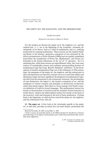 The Bulletin of Symbolic Logic 
The Empty Set, the Singleton, and the Ordered Pair