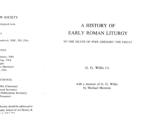 A History of Early Roman Liturgy to the Death of Pope Gregory the Great