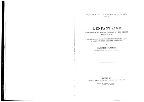 L’enfant sage: Das Gespräch des Kaisers Hadrian mit dem klugen Kinde Epitus