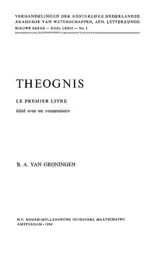 Théognis: Le premier livre, édité avec un commentaire