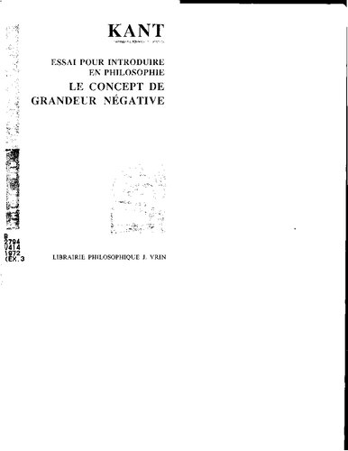 Essai pour introduire en philosophie le concept de grandeur négative