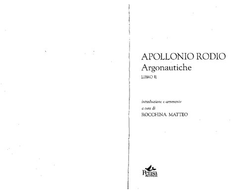 Apollonio Rodio: Argonautiche, libro II (introduzione e commento)