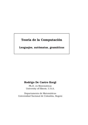 Teoría de la Computación: Lenguajes, autómatas, gramáticas