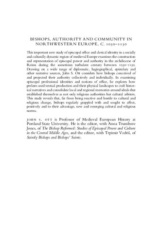 Bishops, Authority and Community in Northwestern Europe, c.1050–1150