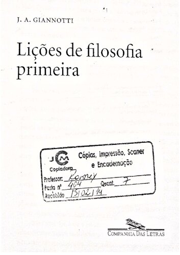 Lições de Filosofia Primeira (apenas introdução, páginas 26-35)