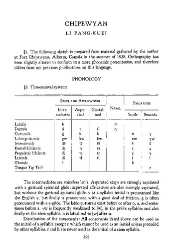 Chipewyan Grammar : from Linguistic Structures of Native America, pp. 398-423