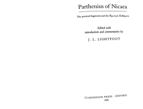 Parthenius of Nicaea: Extant Works Edited with Introduction and Notes