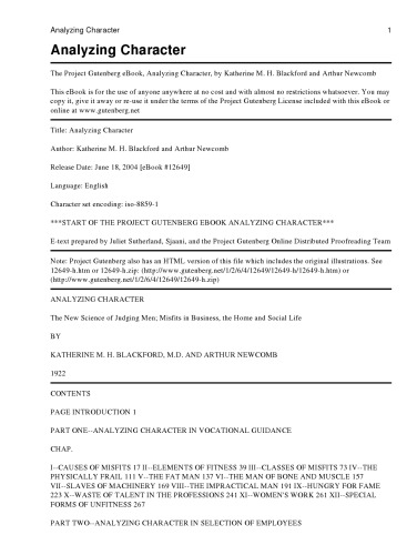 Analyzing Character: the New Science of Judging Men ; Misfits in Business, the Home and Social Life