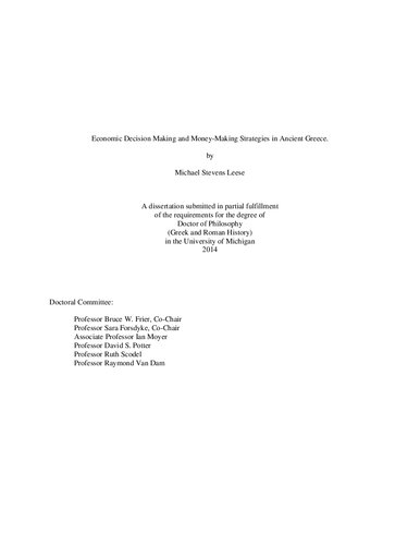 Economic Decision Making and Money-Making Strategies in Ancient Greece