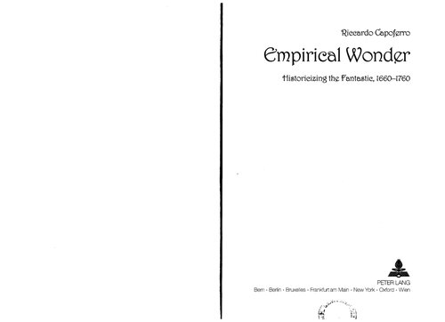 Empirical Wonder: Historicizing the Fantastic, 1660-1760