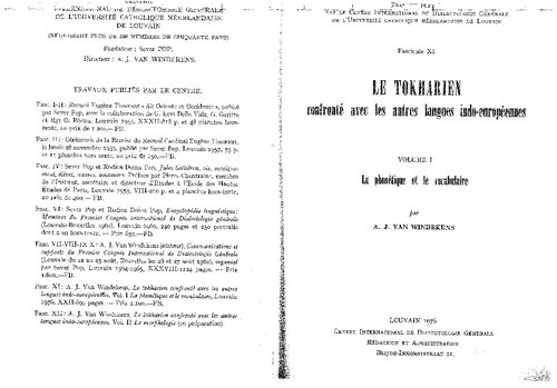 Le tokharien confronté avec les autres langues indo-européennes: la phonétique et le vocabulaire