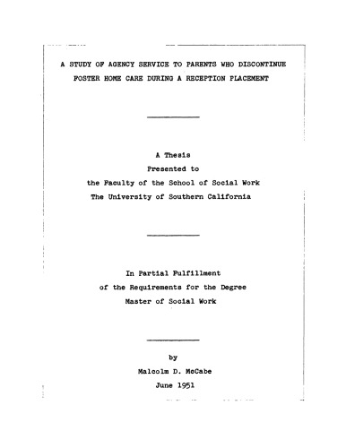 A study of agency service to parents who discontinue foster home care during a reception placement