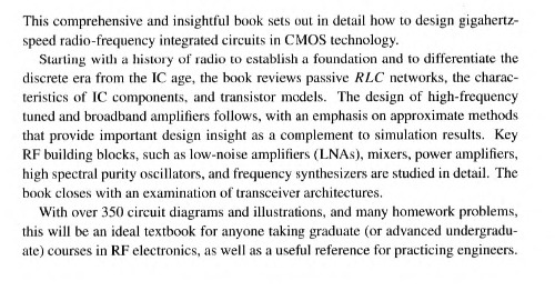 The design of CMOS radio-frequency integrated circuits