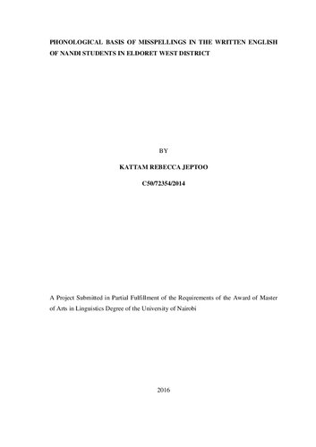 Phonological basis of misspellings in the written English of Nandi students in the Eldoret West District