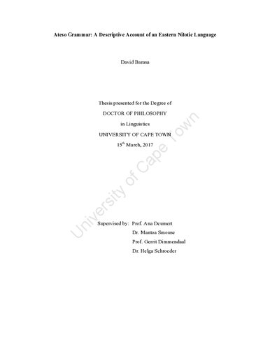 Ateso Grammar: A Descriptive Account of an Eastern Nilotic Language