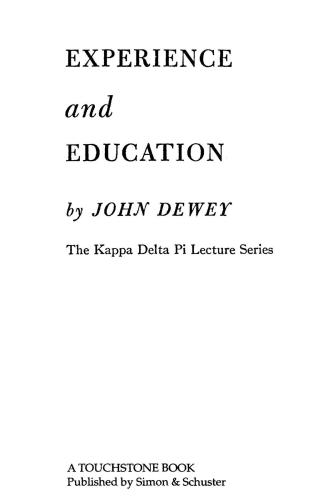 Experience And Education (Kappa Delta Pi Lecture)