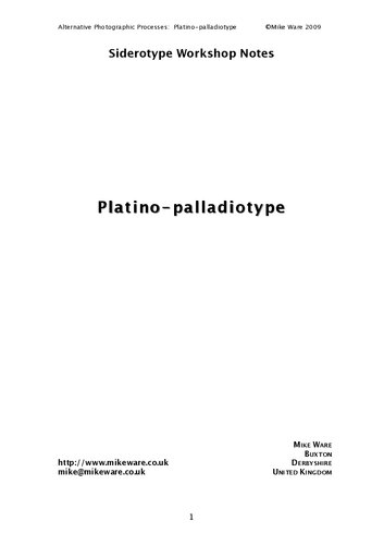 Alternative Photographic Processes: Platino-palladiotype