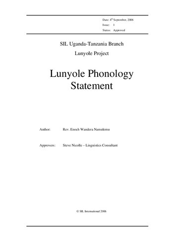 Lunyole Phonology Statement