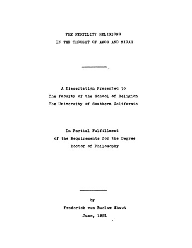 The fertility religions in the thought of Amos and Micah