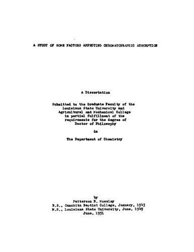 A study of some factors affecting chromatographic adsorption