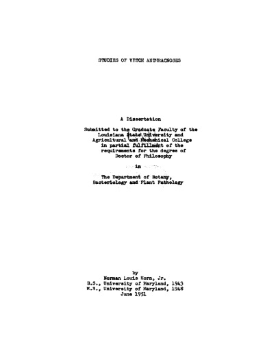 Studies of vetch anthracnoses