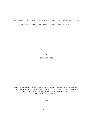 The effect of variations in structure on the basicity of certain esters, ketones, ethers, and alcohols