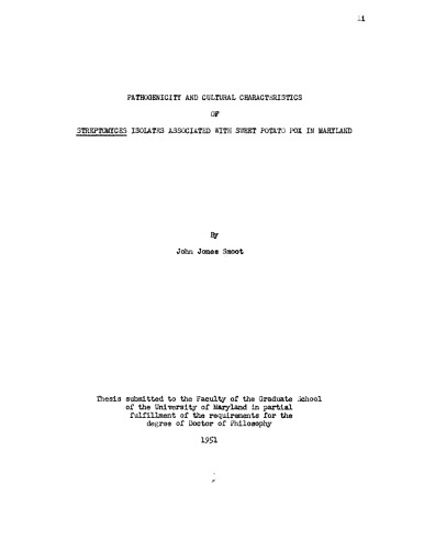 Pathogenicity and cultural characteristics of Streptomyces  isolates associated with sweet potato pox in Maryland
