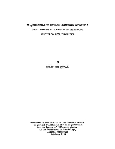 An investigation of secondary reinforcing effect of a visual stimulus as a function of its temporal relation to shock termination