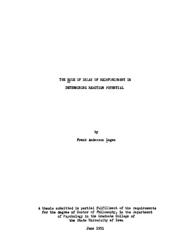 The role of delay in reinforcement in determining reaction potential