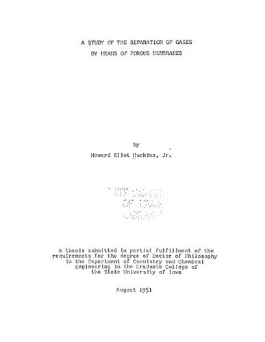 A Study of the Separation of Gases by Means of Porous Membranes