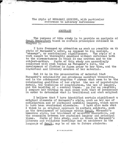 The style of Murasaki Shikibu, with particular reference to literary influences