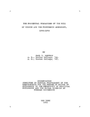 The Procedural Guarantees of the Bill of Rights and the Fourteenth Amendment, 1940-1949