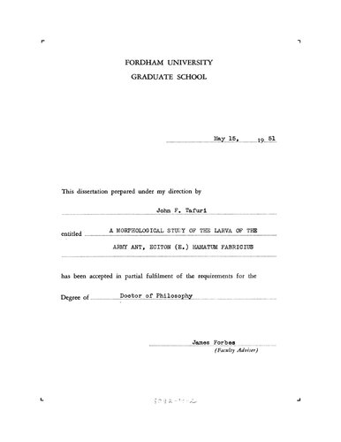 A Morphological Study of the Larva of the Army Ant, Eciton (E.) Hamatum Fabricius