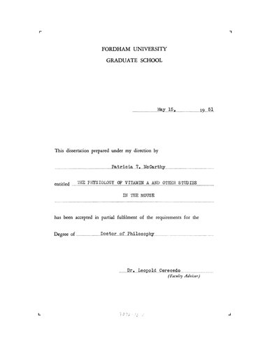 The Physiology of Vitamin ph.d.a and Other Studies in the Mouse