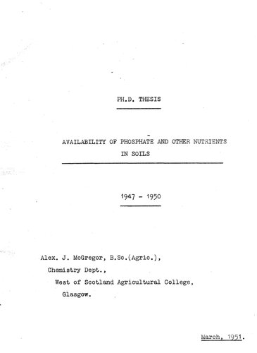 Availability of Phosphate and Other Nutrients in Soils