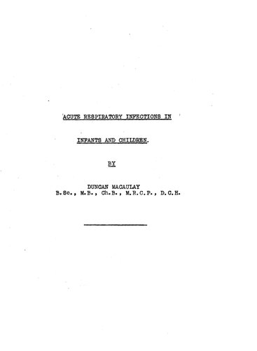 Acute Respiratory Infections in Infants and Children