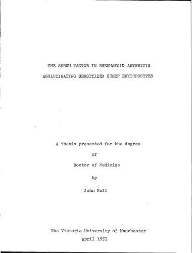 The Serum Factor in Rheumatoid Arthritis Aggultinating Sensitized Sheep Erythrocytes