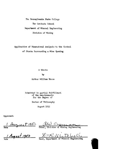 APPLICATION OF DIMENSIONAL ANALYSIS TO THE CONTROL OF STRATA SURROUNDING A MINE OPENING