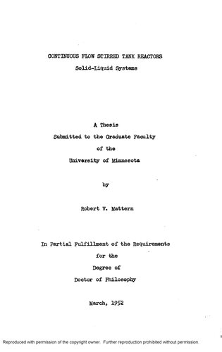 CONTINUOUS FLOW STIRRED TANK REACTORS: SOLID-LIQUID SYSTEMS