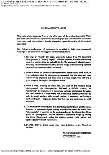 THE NEW YORK STATE PUBLIC SERVICE COMMISSION IN THE POLITICAL ENVIRONMENT OF ITS FIRST QUARTER CENTURY; WITH SPECIAL EMPHASIS ON THE DECADE OF THE NINETEEN-TWENTIES. (2 VOLUMES)