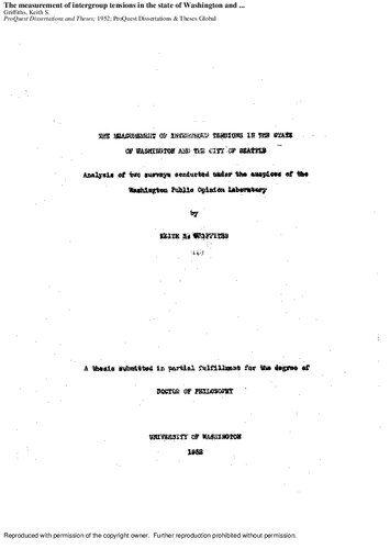 The measurement of intergroup tensions in the state of Washington and the city of Seattle: Analysis of two *surveys conducted under the auspices of the Washington Public Opinion Laboratory