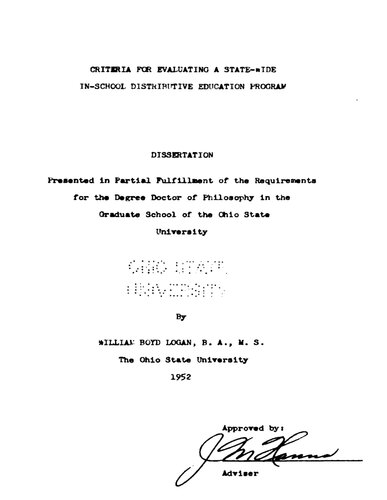 CRITERIA FOR EVALUATING A STATE-WIDE IN-SCHOOL DISTRIBUTIVE EDUCATION PROGRAM