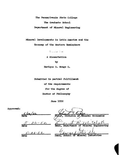 MINERAL DEVELOPMENTS IN LATIN AMERICA AND THE ECONOMY OF THE WESTERN HEMISPHERE.